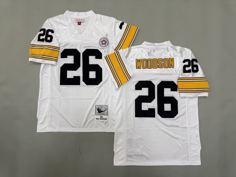 Men 2025 Pittsburgh Steelers 26 Woodson white Throwback Limited NFL Jersey style 001